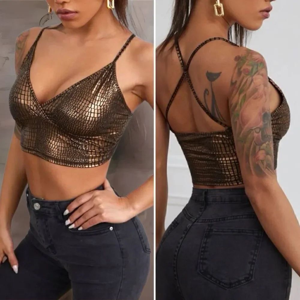Copper Cami l Metallic Crop Top l Embossed l Slight Stretch l XL l New
